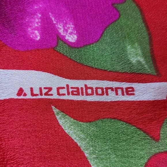 vintage silk scarf square liz claiborne bright floral - Picture 3 of 4